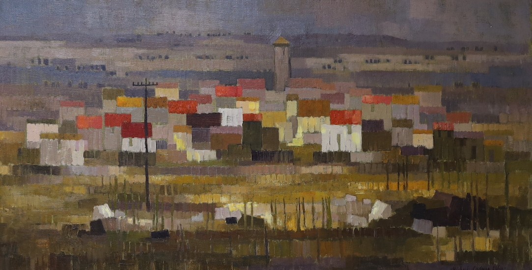 Michael Lawrence Cadman (1920-2010), oil on board, Pyrenean Village, signed and dated 1964, 40 x 75cm